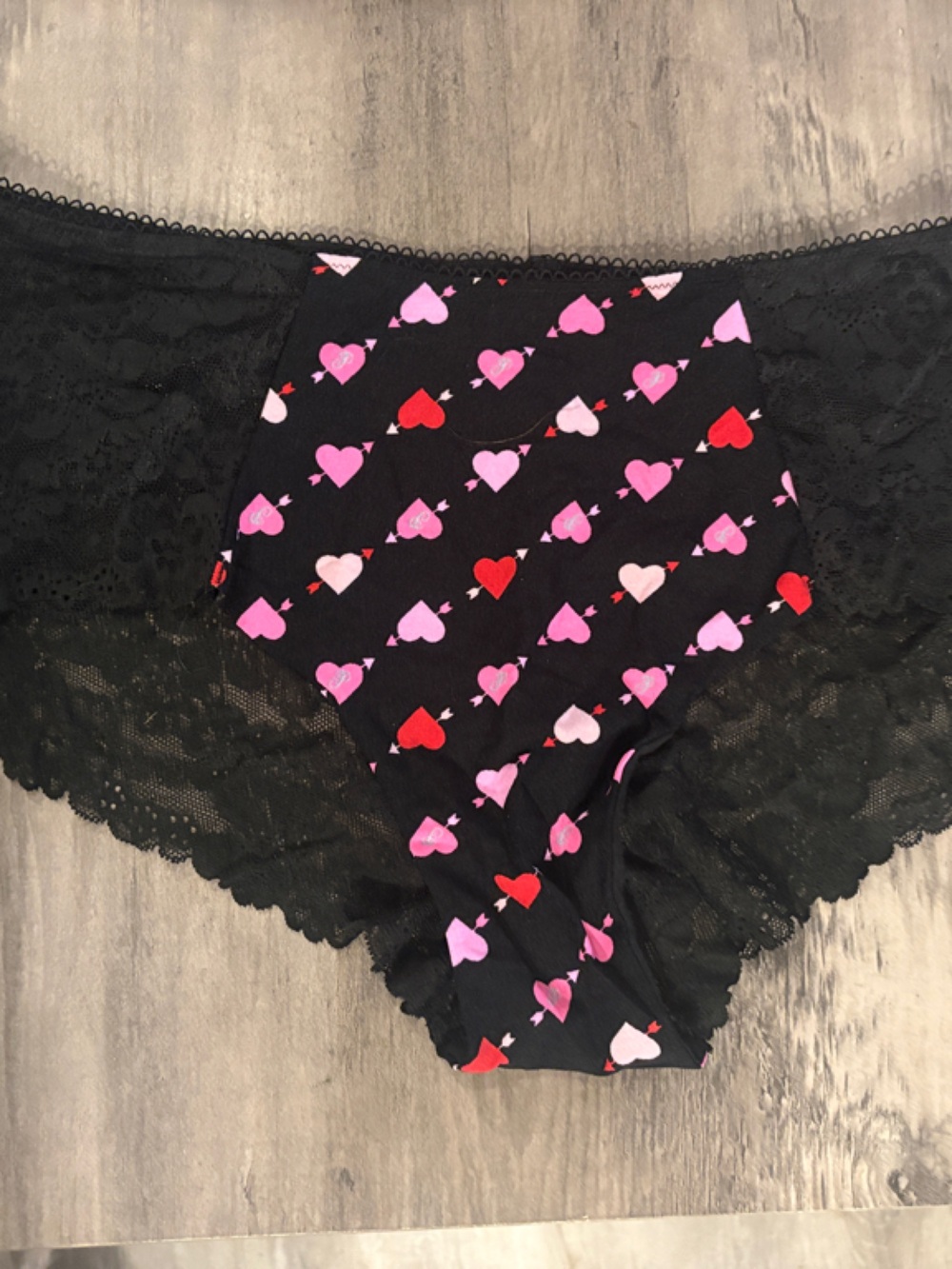 PINK Victoria's Secret Black Lace & Heart Print High-Waist Panty